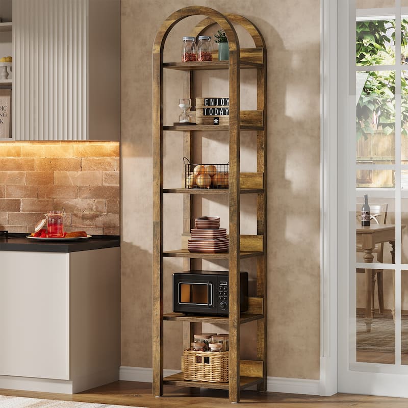 6-Tier Arched Tall Narrow Bookshelf Bookcase with Shelves for Small Space