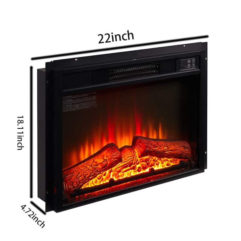 Inset Electric Fireplace 18 Inch 1400 Watt Black Glass Panel with Remote Controls