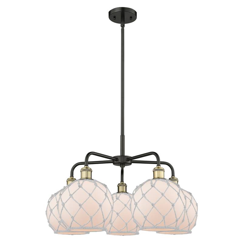Innovations Lighting Endless Possibilities Ballston - Farmhouse Rope - 5 Light 27" Stem Hung Chandelier - White Glass with White Rope/Black Antique Brass
