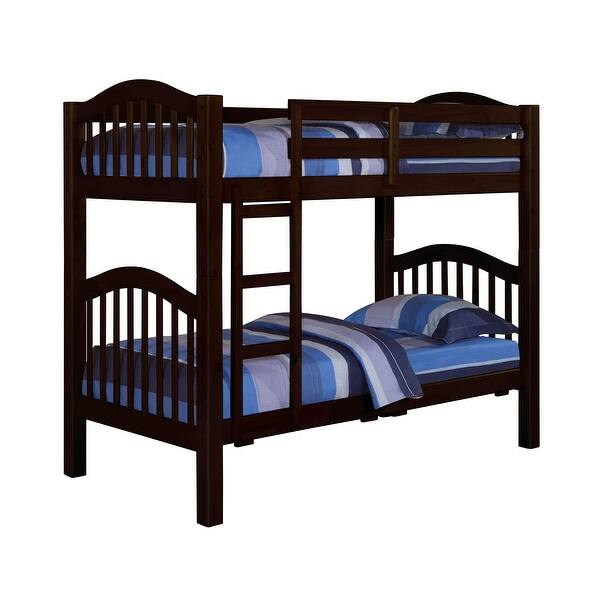 slide 2 of 11, Twin Over Twin Bunk Bed with Built-in Ladder Espresso