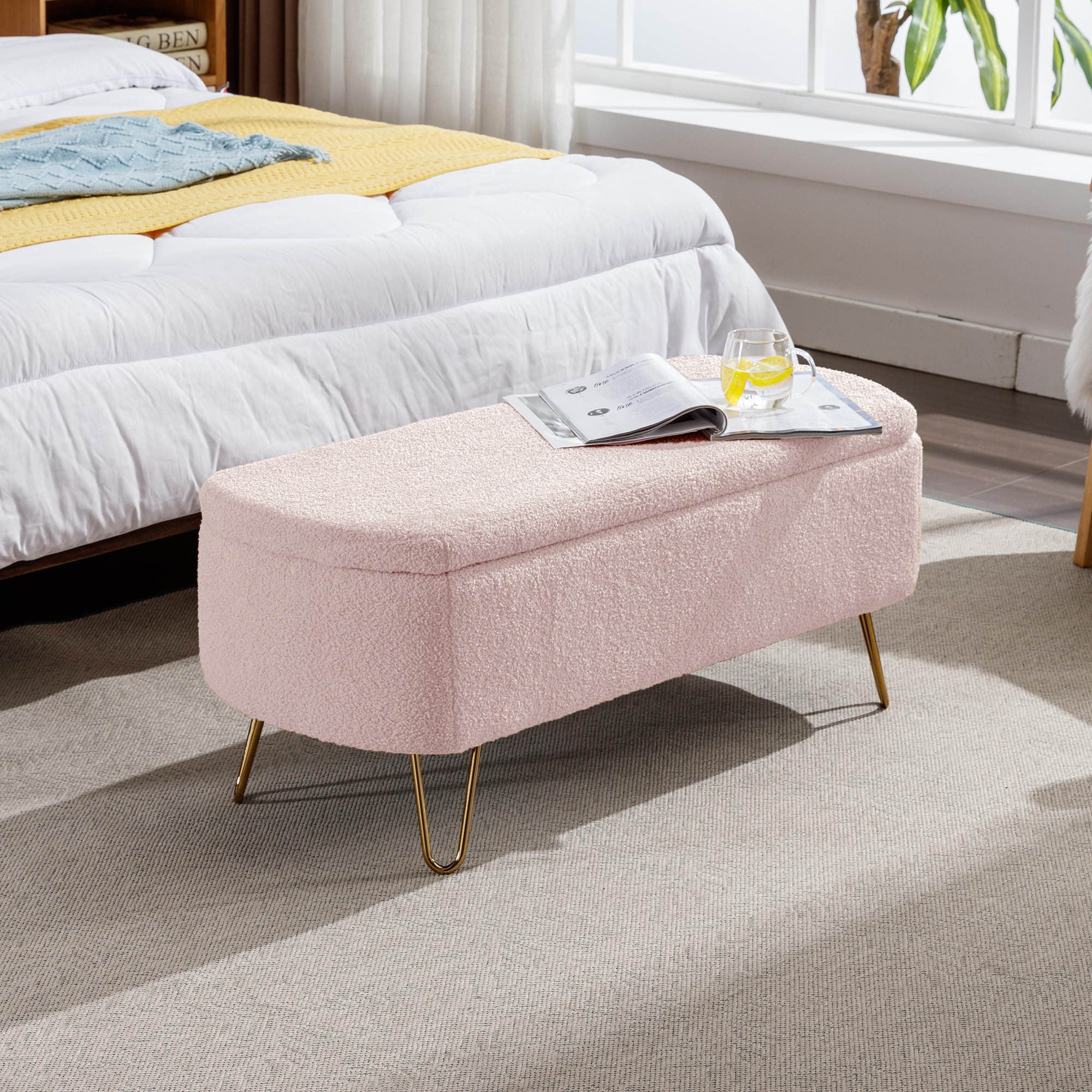 Ottoman storage bench clearance pink