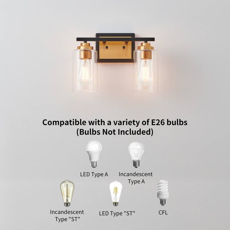 KAWOTI Rive 2-Light Antique Brass Dimmable Modern Bathroom Vanity Light