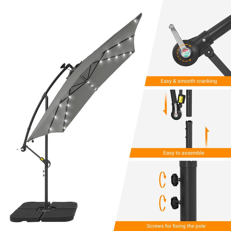 LIVOOSUN 8.2Ft LED Square Offset Hanging Patio Umbrellas w/Base