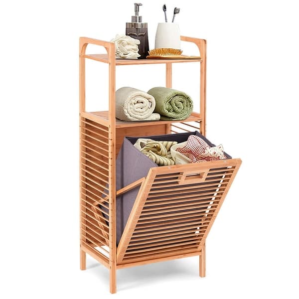 Shop Tilt Out Bamboo Shelf Slat Frame Storage Laundry Hamper Overstock 28430724