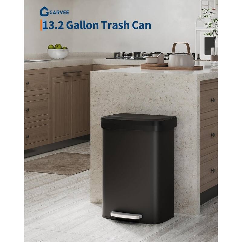 13 Gallon/50 Liter Metal Large Trash Can with Lid, Suitable for Kitchen, Office, Bedroom Trash Can