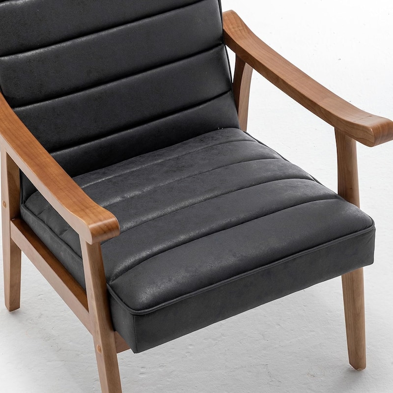Mid Century Modern Accent Chair with Plush Foam, Leather-Look Microfiber Seat and Back Cushions