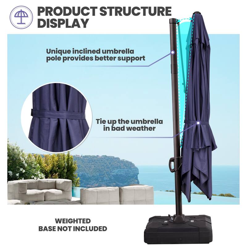 9 x 12 ft Outdoor Shade Parasol Patio Cantilever Offset Umbrella, No Base