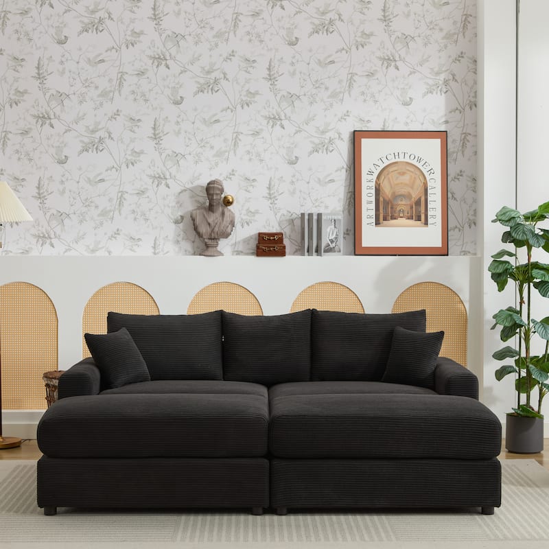 Sectional Couch Sofa for Living Room, Modern Corduroy Modular Couch with 2 Ottoman, Corduroy Sofas for Apartment, Office