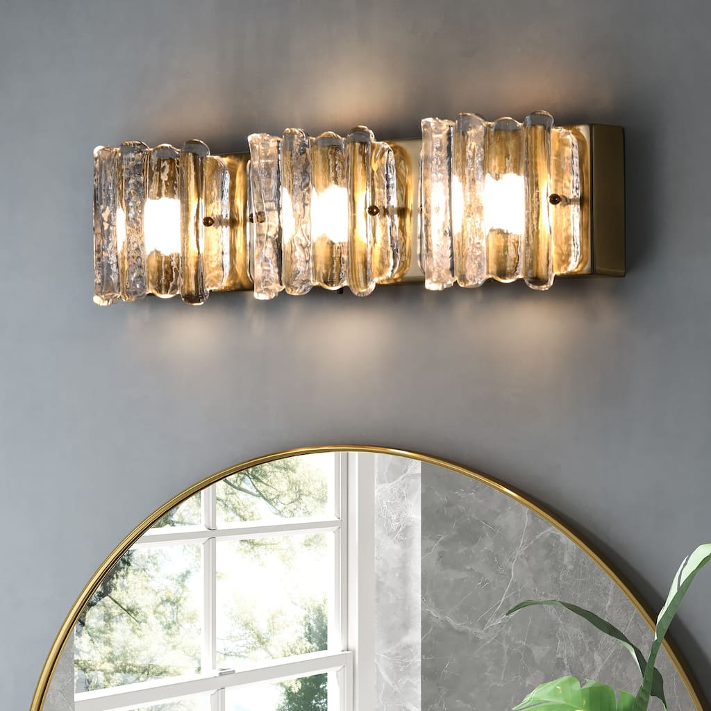 3-Light LED Bathroom Vanity Light with Rippled Glass Shade