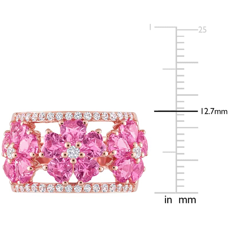 Miadora Heart Created Pink & White Sapphire Floral Cocktail Ring in Rose Plated Sterling Silver