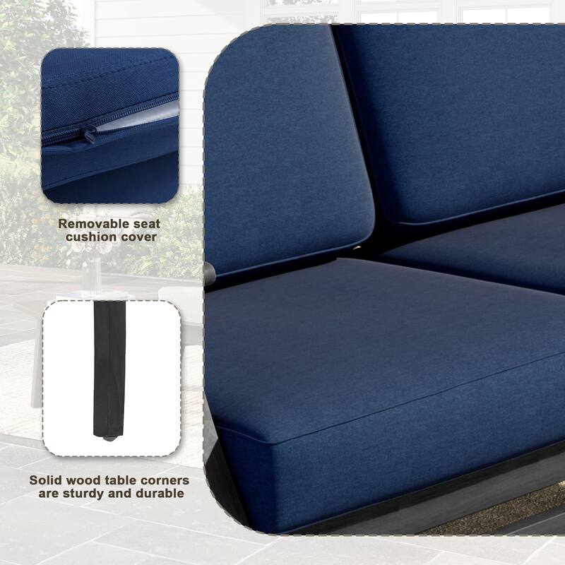 Outdoor Teak Wood Loveseat Sofa with Water-Resistant Cushions