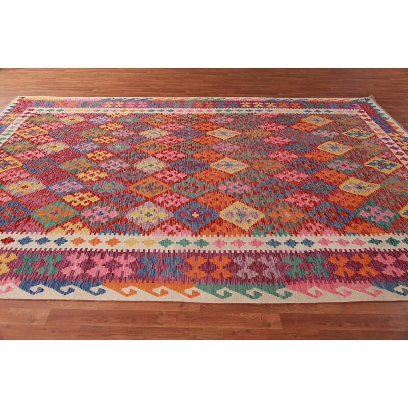 Kkilim Oriental Area Rug Hand-Woven Wool Carpet - 8'5"x 12'0"