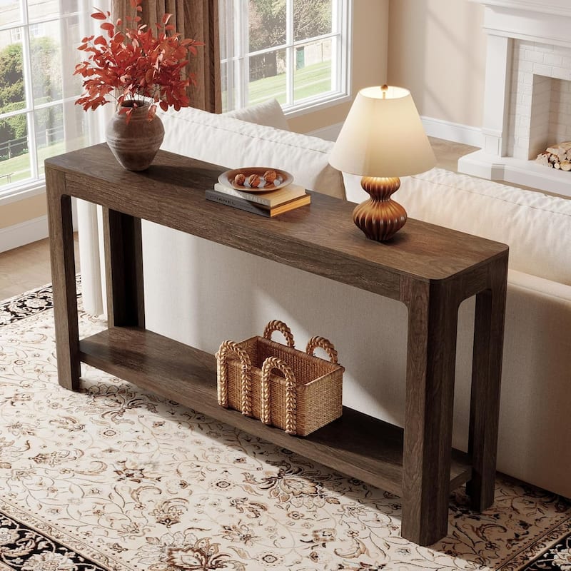 63 Inches Entryway Console Table, 2 Tiers Farmhouse Narrow Sofa Table