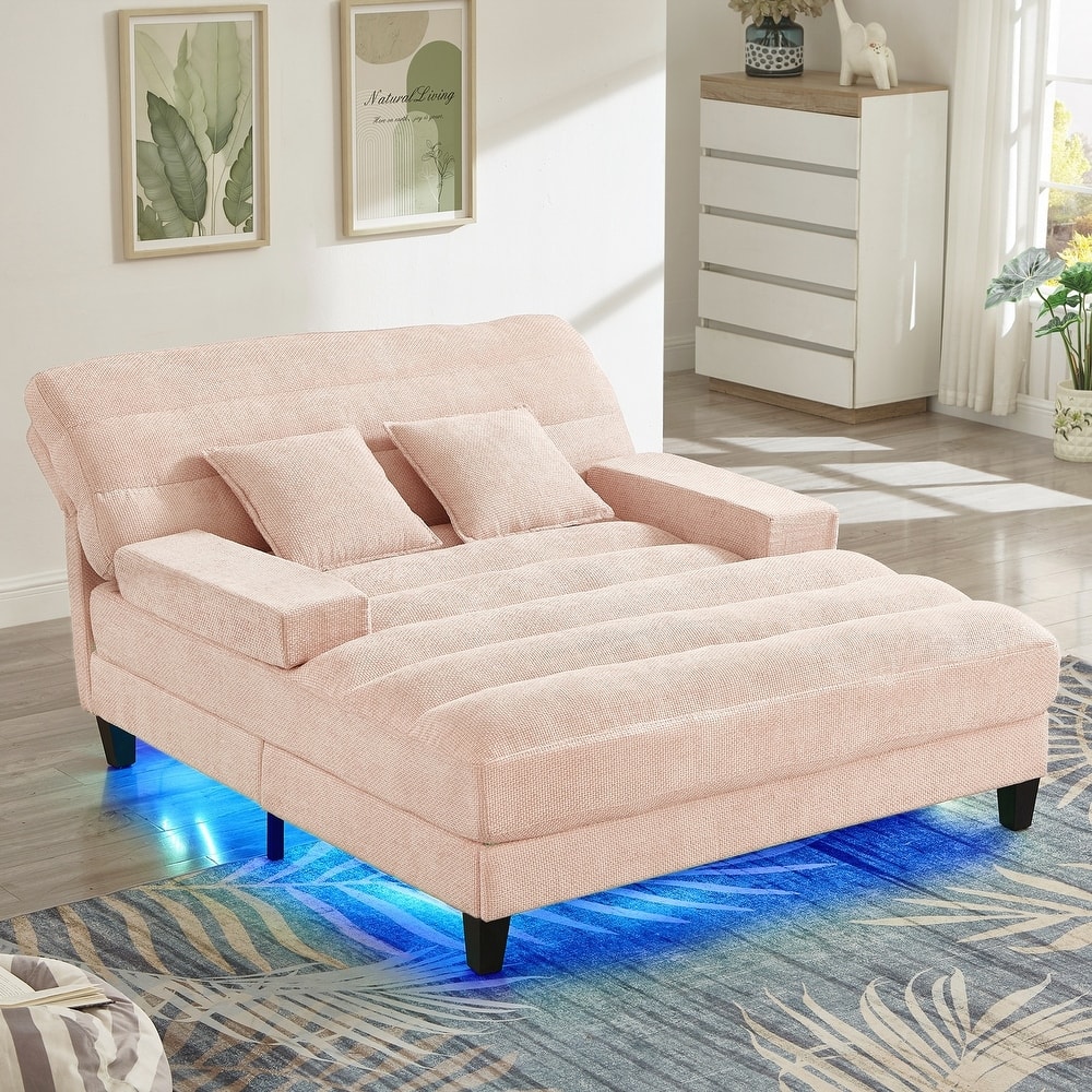 Modern Chaise Lounge Sofa 57.1" Sofa Bed Upholstered Lounge Sofa Chair with Adjustable Backrest and LED Light Strip
