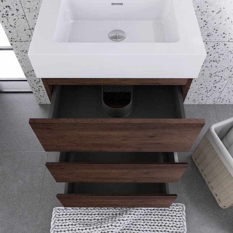 Freestanding Bathroom Vanity with White Solid Surface Top