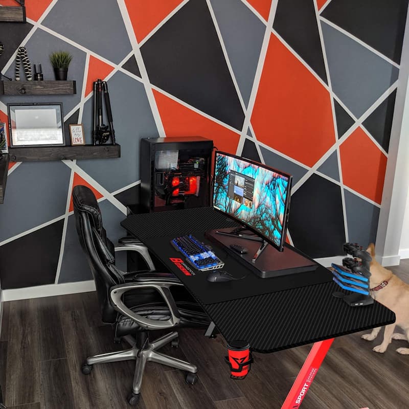 BOSSIN Ergonomic Gaming Desk Z-Shaped Office PC Computer Desk Gamer Tables with Cup Holder and Headphone Hook
