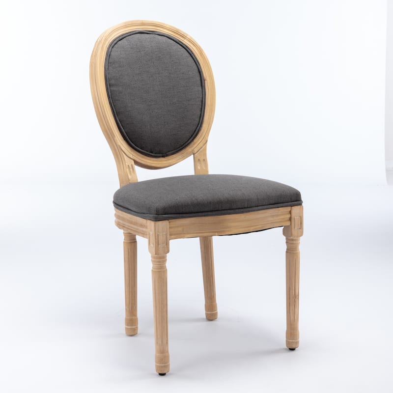 Antique Style Solid Wood Frame Dining Chair with Linen Fabric and Soft Foam Filling