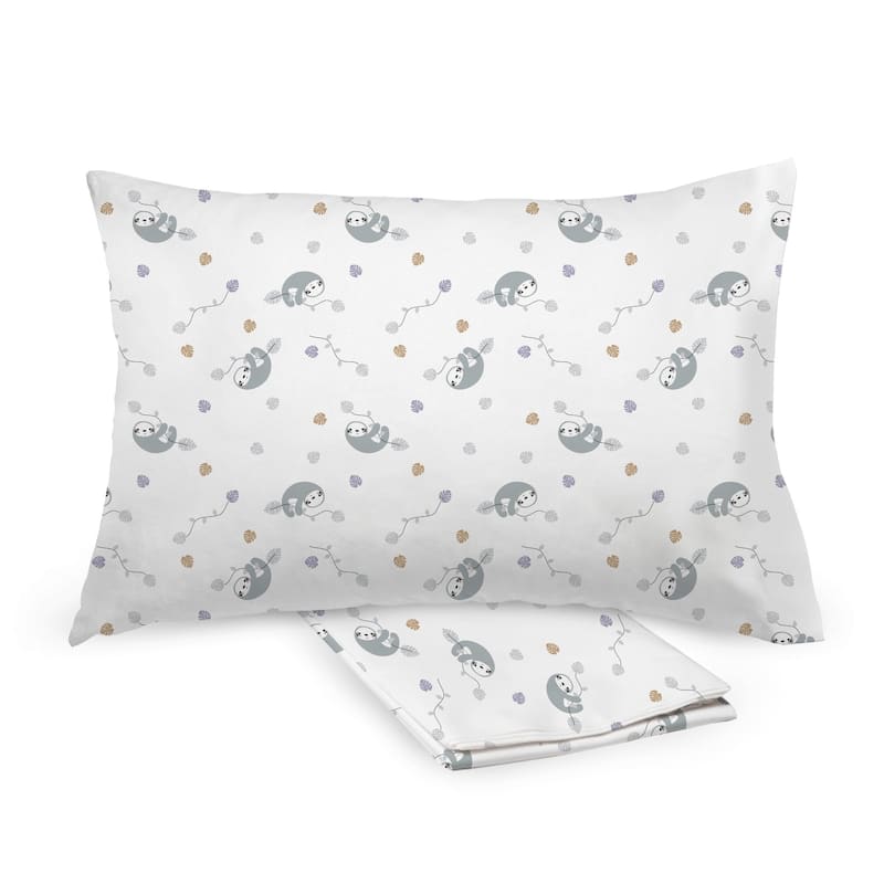 BreathableBaby Cotton Percale Pillowcase, For 13" x 18"/33 x 46 cm Toddler Pillow, Prints (2-Pack) - Sloths