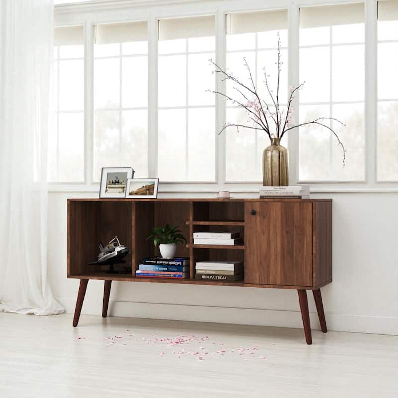 Modern 53 Inch TV Stand with Storage Cabinet and 3 Open Shelves for TVs 50 to 59 Inches