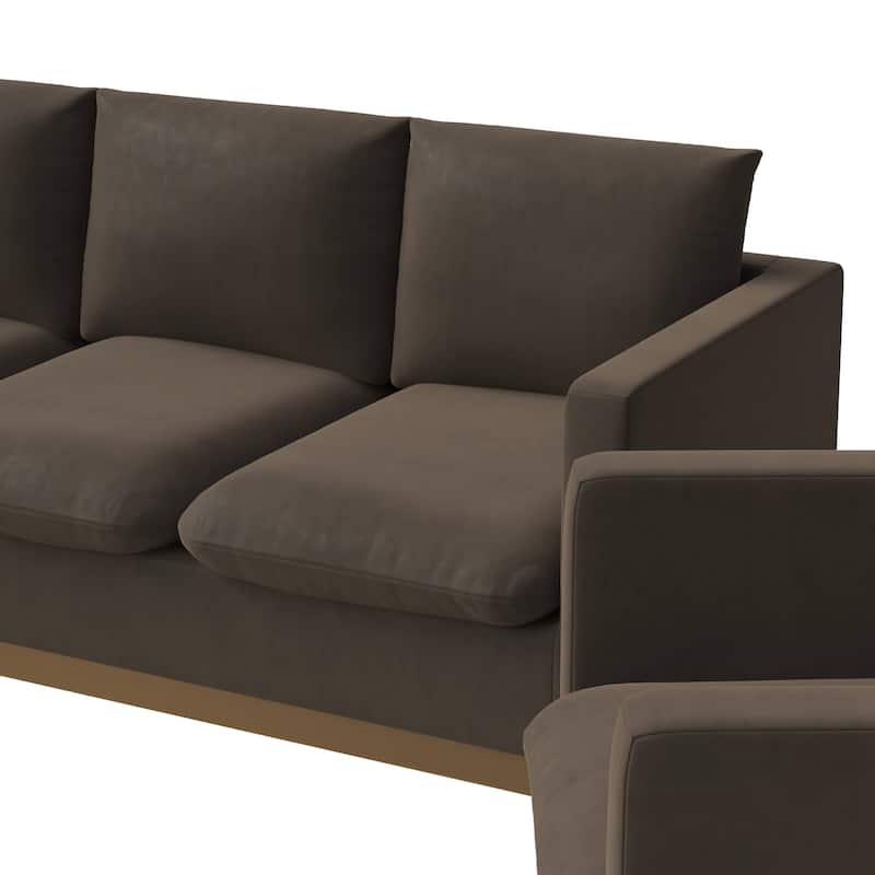 3-Piece Velvet Sofa Set with Brushed Gold Stainless Steel Base Nervo Series