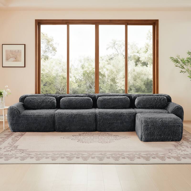 148.8 Inch Modular Couch with Ottoman, Comfy Couches, L Shaped 4 Seat Sofa, Modern Sectional Couches for Living Room