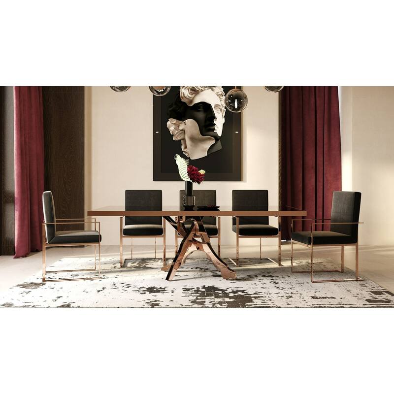 Modrest Trea Modern Black Velvet & Rosegold Dining Chair