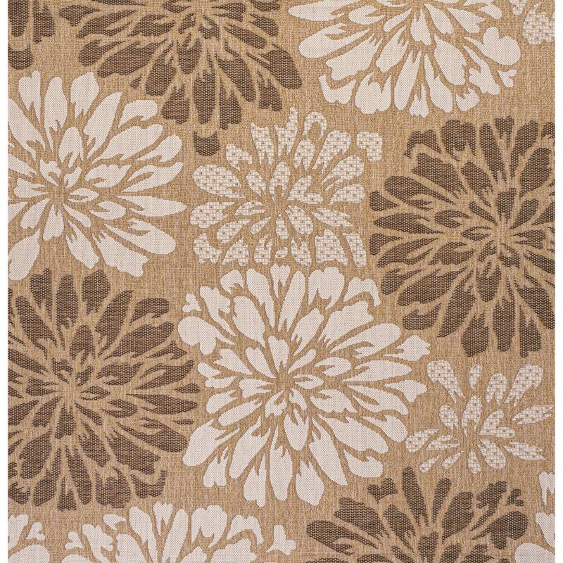 JONATHAN Y Floral Textured Weave Indoor/Outdoor Area Rug - 5' Square - Brown/Cream