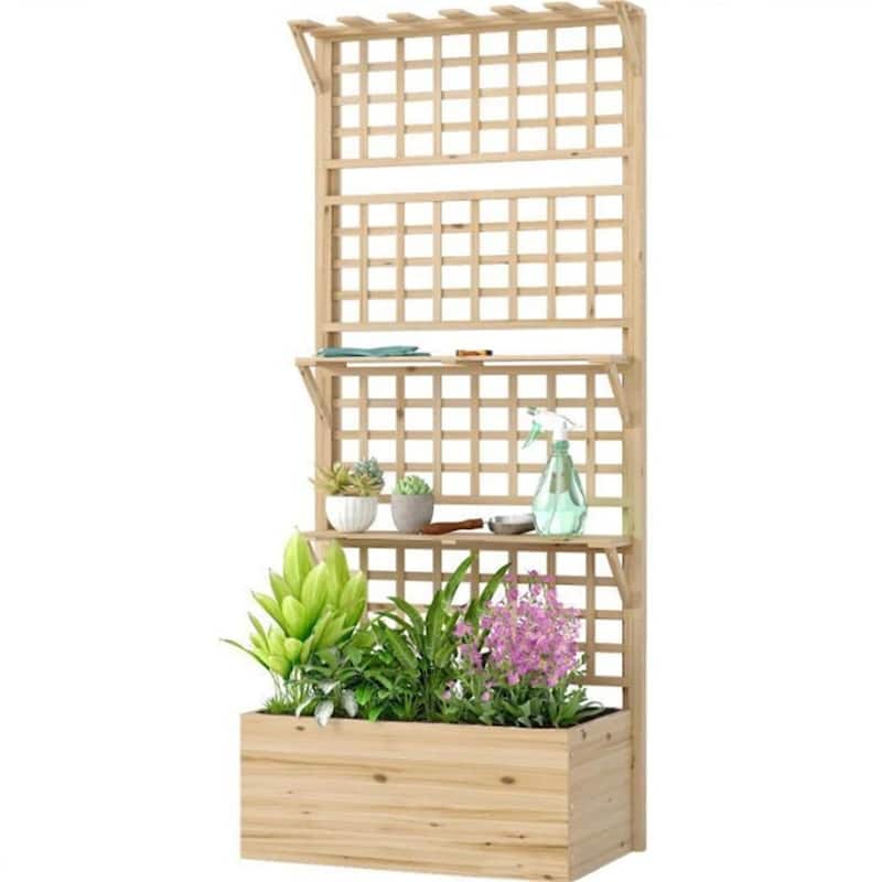 Elevated Garden Bed, Flowerpot Box, Plant Rack, Natural