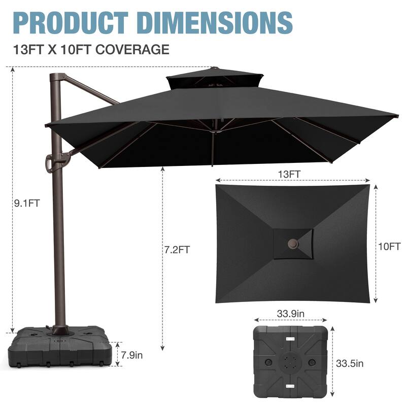 VredHom Outdoor Patio Offset Umbrella 360 Degree Rotation with Base