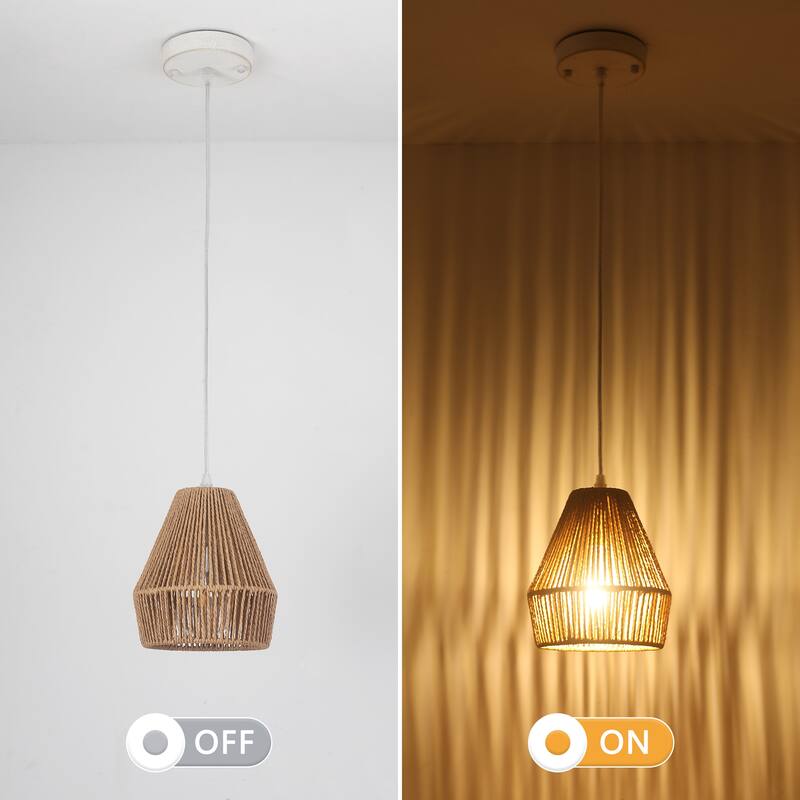 (Set of 3)1-Light Paper Rope Shaded Pendant Lights for Kitchen ，Set of Lghting Fixtures, Farmhouse Semi Flush Mount Chandelier