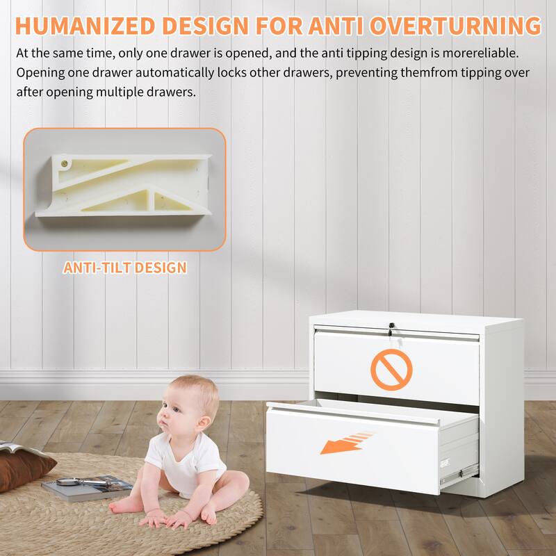 Lateral File Cabinet 2 Drawer, 35.4 Inch Wide Filing Cabinet, with Anti-Tip Interlock, Heavy Duty Steel Storage for Letter