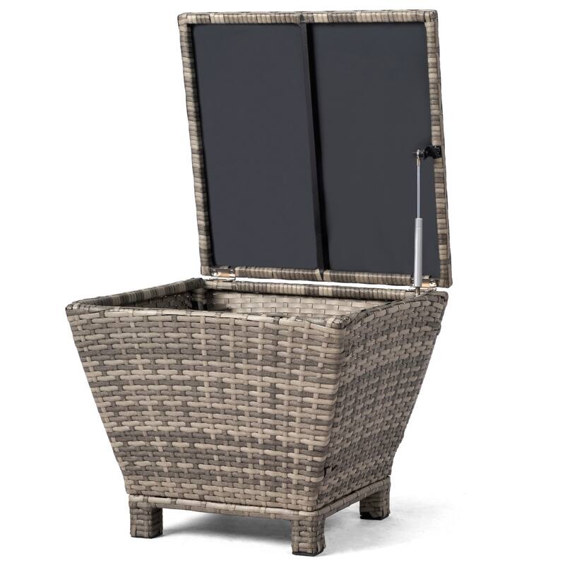 Outdoor PE Wicker Side Table with Storage Steel Frame Patio Garden Balcony - 19.7 x 19.7 x 16.5