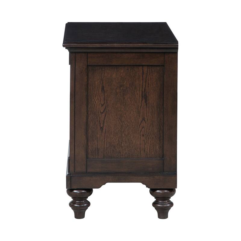 1 Drawer Wooden Nightstand with Gunmetal Hardware in Dark Oak