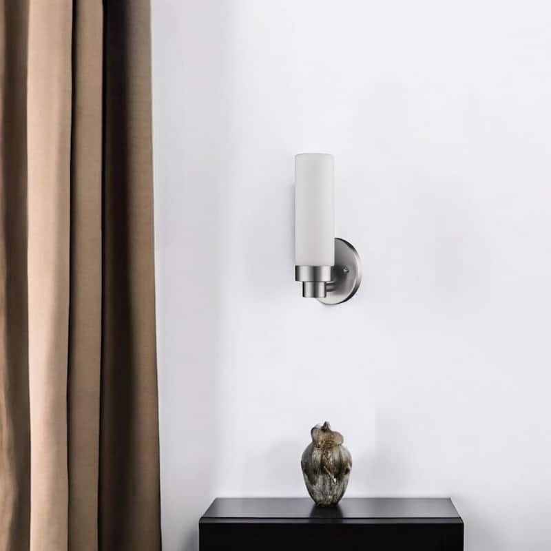 Minimalist Wall Sconce with Narrow Frosted Glass and Metal Base - 3.75” x 4.75” x 10” - Silver