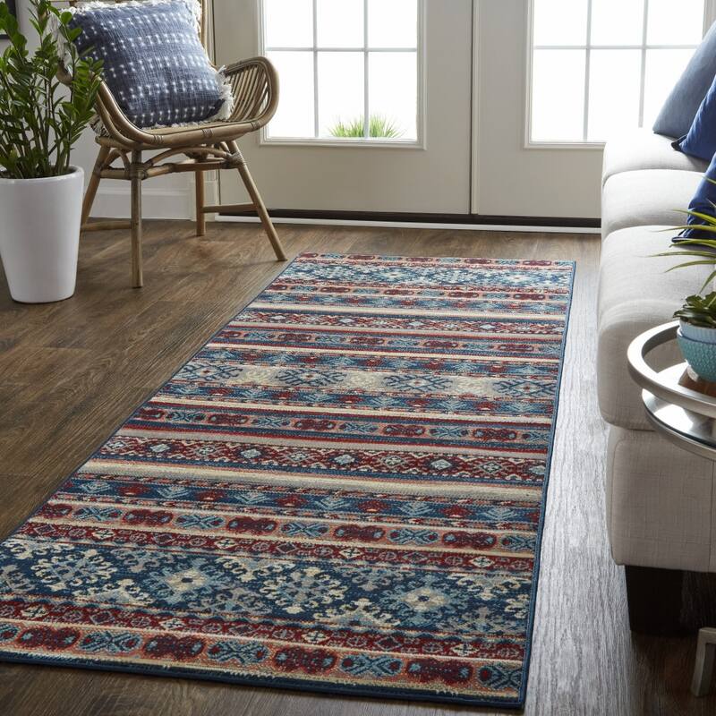 Voze Power Loomed Distressed Geometric Stain Resistant Area Rug By HomeRoots - 8' Runner