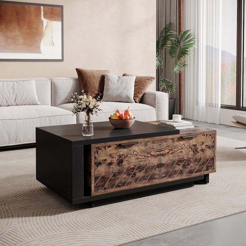 Wood Extendable 2-drawer Coffee Table with Sliding Tabletop