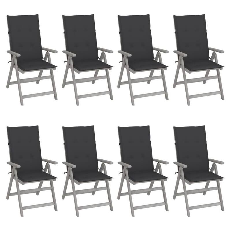vidaXL Outdoor Recliner Chairs Patio Chair with Cushions Solid Wood Acacia - 8-Piece Sets - Anthracite