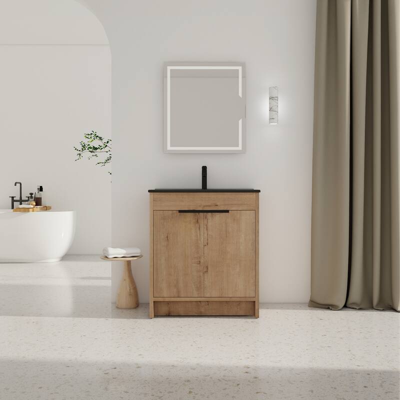 30" Freestanding Bathroom Cabinet With Basin ,2 Soft-Close Cabinet Doors - Imitative Oak