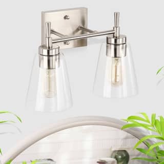 Brushed Nickel 2-Light Modern Vanity Light with Clear Cone Glass Shades - Brushed Nickel