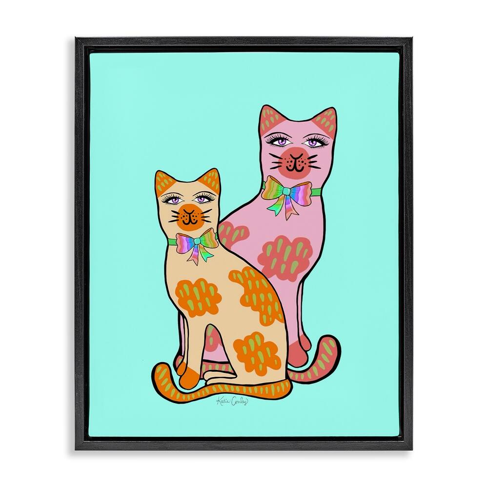 Stupell Funky Cats on Turquoise Framed Floater Canvas Wall Art Design By Katie Conley