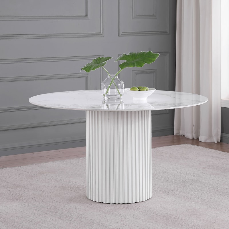Round Dining Table with Sintered Stone Top in White