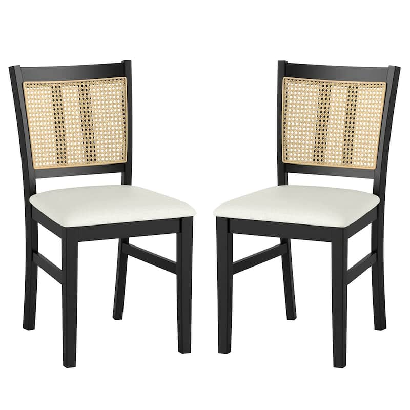 Costway Farmhouse Rattan Dining Chair Set of 2/4 Fabric Upholstered - 2 PCS - Set of 2