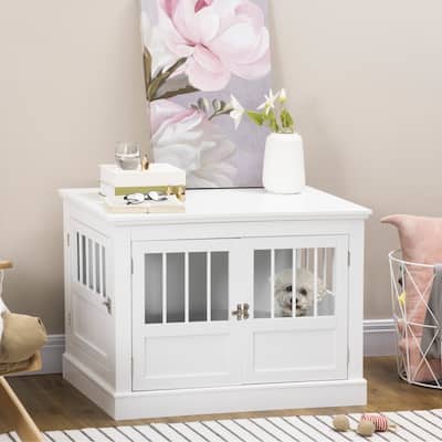 Triple Doors Dog Crate End Table Wooden Dog House Indoor Use Dog Cage with and Steel Tubes for Small Dogs