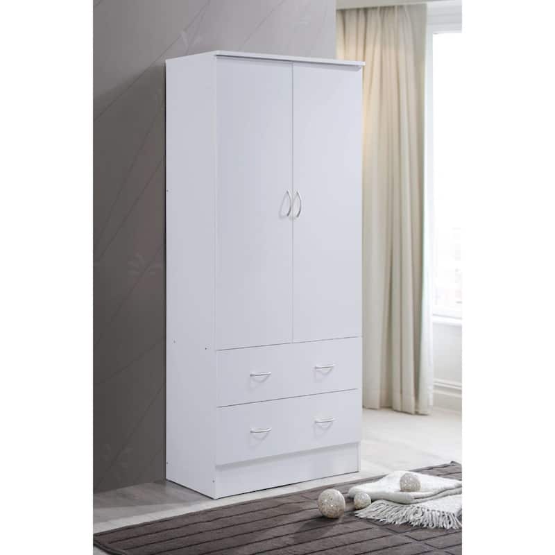 71.5" White Armoire with Drawers and Clothing Rod