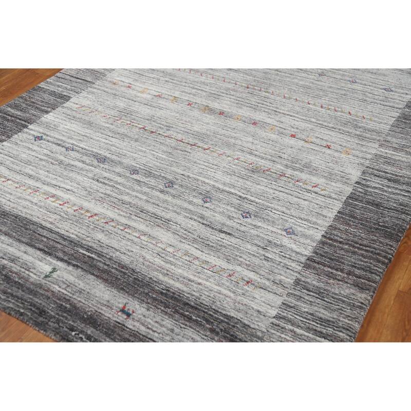 Hand Knotted Oriental 100% Wool Carpet Tribal Tribal Greys & Charcoal Gabbeh Area Rug - 7' 7'' X 5' 6''