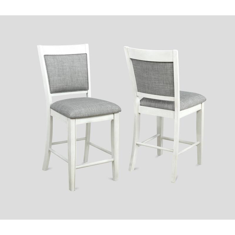 2-Piece Farmhouse Counter Stool Set - White & Gray Linen with Footrest