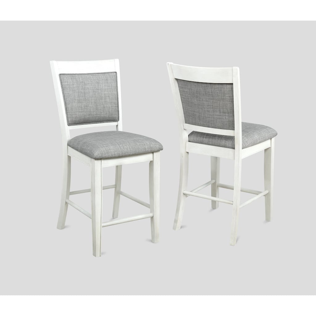 2-Piece Farmhouse Counter Stool Set - White & Gray Linen with Footrest