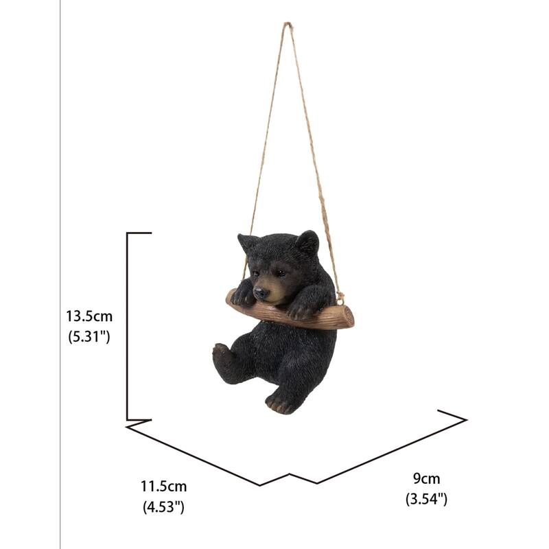 Bear Cub Hugging the Branch Hanging Statue - 5.25" - Black