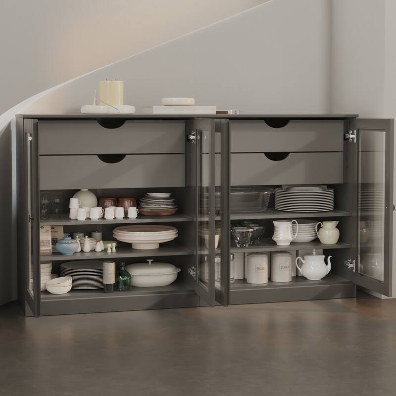 Palace Imports 100% Solid Wood 64" Sideboard with Clear Glass Doors, 4-Drawers and Adjustable Shelves
