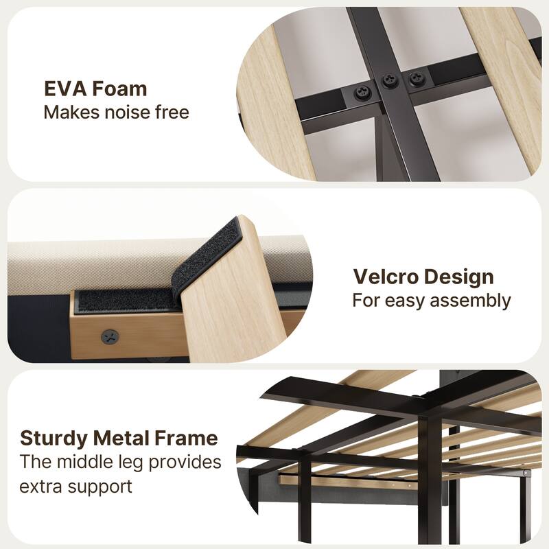 Full / Queen / King Bed Frame with Headboard, Upholstered Platform Bed with Sturdy Wooden Slats